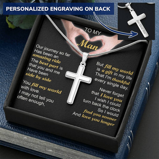 For Your Man - Best Part - Cross Customize Engraved Cross Necklace