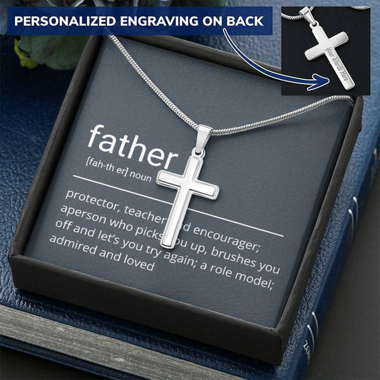 Cross Necklace For Dad Gift For Dad Customize Engraved Cross Necklace