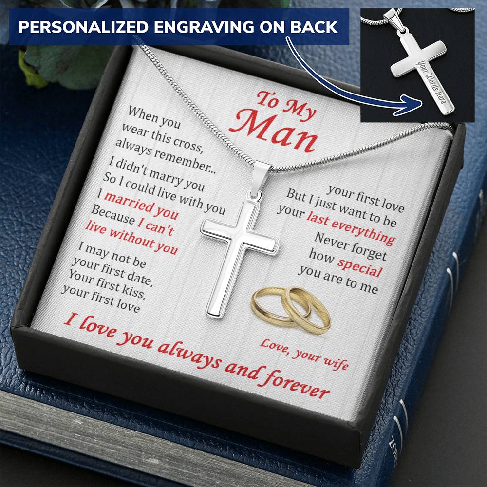 For Your Man - Live With You - Cross Customize Engraved Cross Necklace