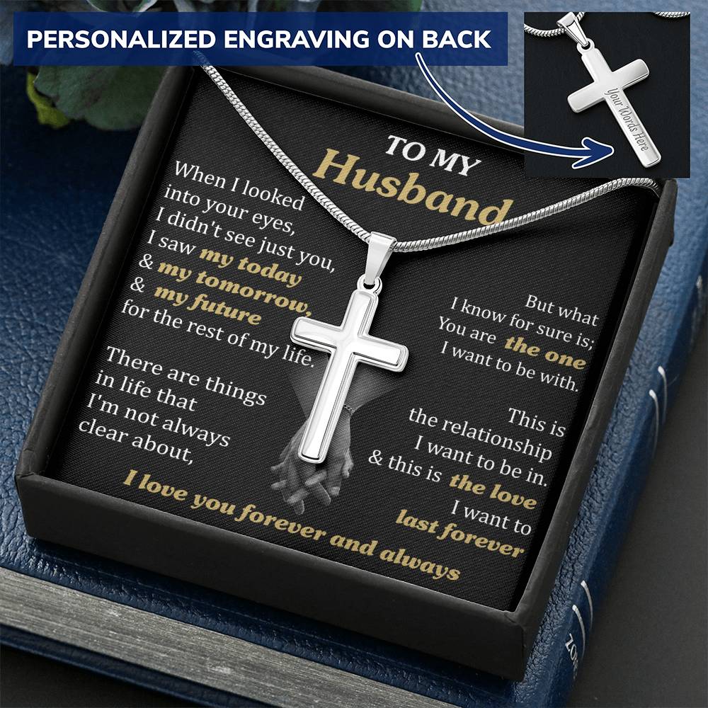 For Husband - Just You - Cross Customize Engraved Cross Necklace