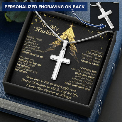 Gift For Husband - Sweetest Gift Ever - Cross Customize Engraved Cross Necklace