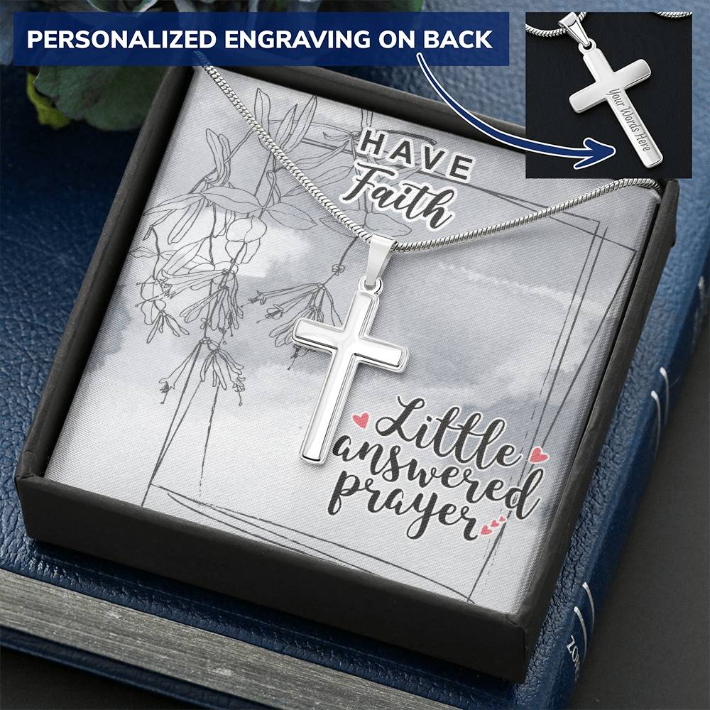 Dad To Son Gifts Cross Necklace Chain Bible Verse - Little Answered Prayer Customize Engraved Cross Necklace