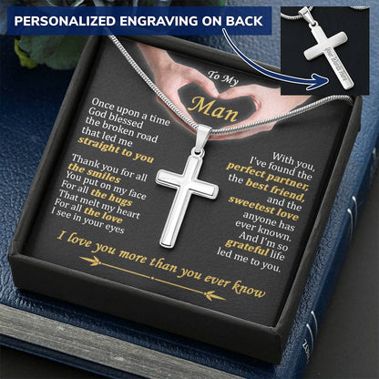 For Your Man - The Hugs - Cross Customize Engraved Cross Necklace