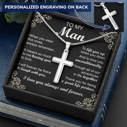 For Your Man - Adventures In Life - Cross Customize Engraved Cross Necklace