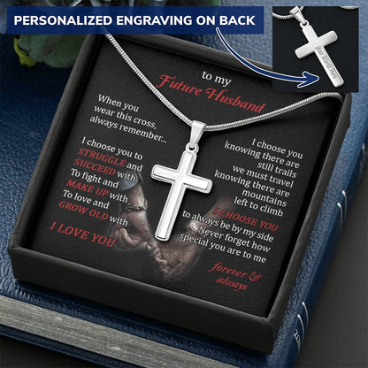 For Future Husband - Grow Old With You - Cross Customize Engraved Cross Necklace