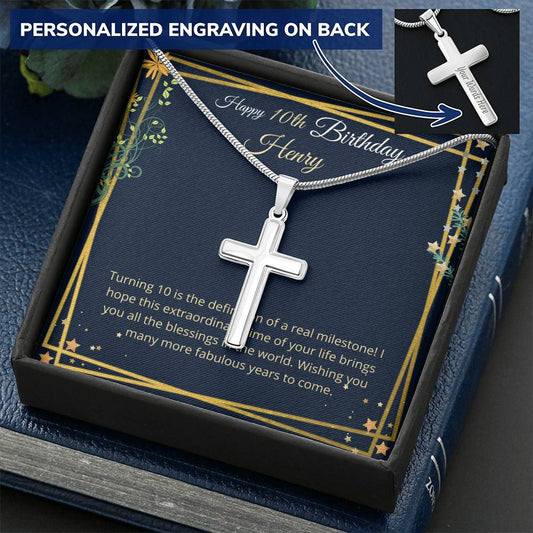 Cross Necklace Gift For 10 Year Old Boy 10Th Birthday Gift For Boy Customize Birthday Gifts For Him Customize Engraved Cross Necklace
