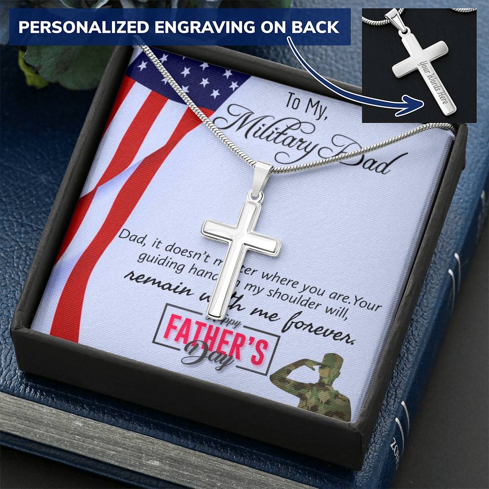 Fathers Day Gift To Military Dad From Daughter And Son. It Doesn’T Matter Customize Engraved Cross Necklace