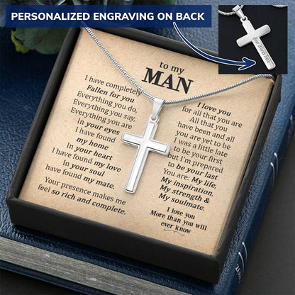 For Your Man - Fallen For You - Cross Customize Engraved Cross Necklace