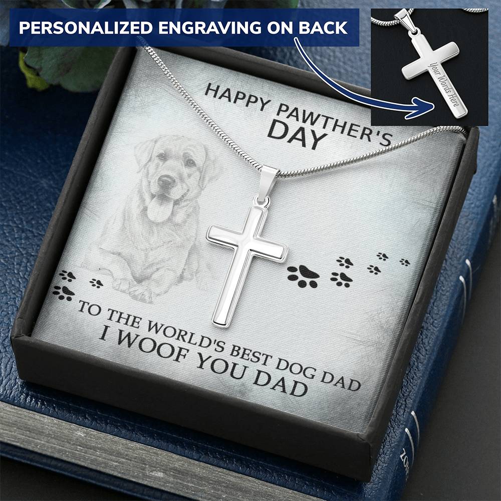 Dog Dad 1 Customize Engraved Cross Necklace