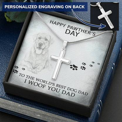 Dog Dad 1 Customize Engraved Cross Necklace