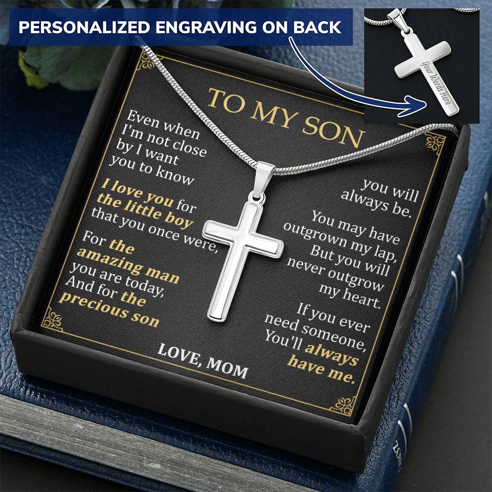 For Son - Close By - Cross Customize Engraved Cross Necklace