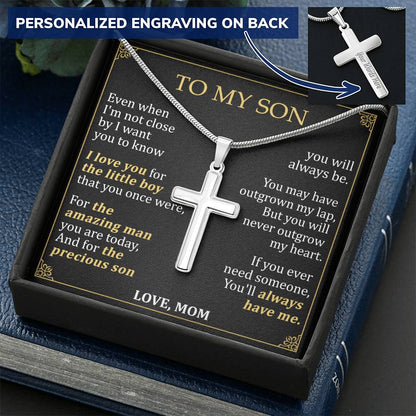 For Son - Close By - Cross Customize Engraved Cross Necklace