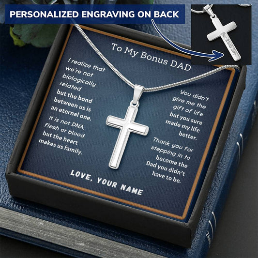Bonus Dad Message 5 Customize Engraved Cross Necklace
