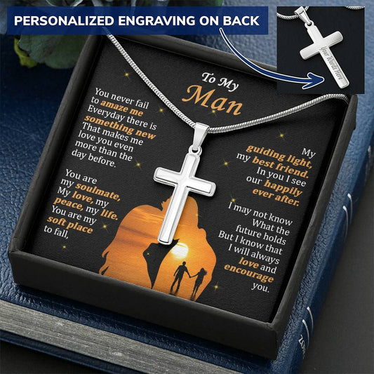 For Your Man - Everyday - Cross 1 Customize Engraved Cross Necklace