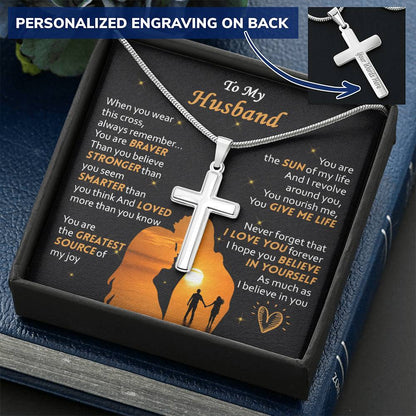 For Husband - Braver Than You Believe - Cross Customize Engraved Cross Necklace