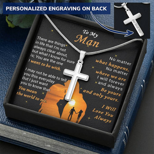 For Your Man - Where We Are - Cross Customize Engraved Cross Necklace