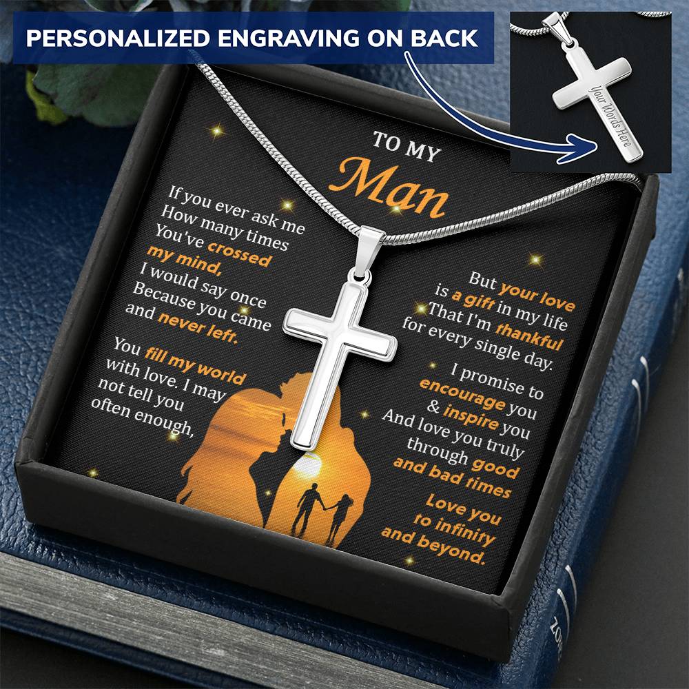 For Your Man - Thankful For Every Single Day - Cross Customize Engraved Cross Necklace