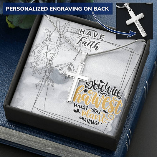 Dad To Son Gifts - You Will Harvest What You Plant Customize Engraved Cross Necklace