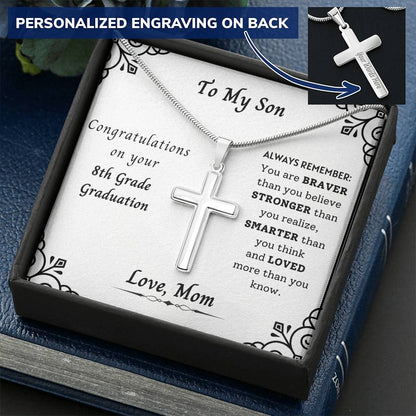 8Th Grade Graduation Boy Customize Engraved Cross Necklace