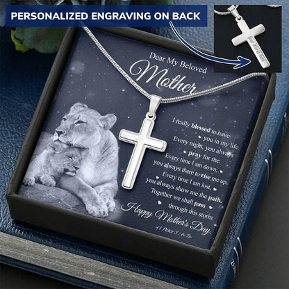 Dear My Beloved Mom - Blessed To Have You In My Life - Necklace Customize Engraved Cross Necklace