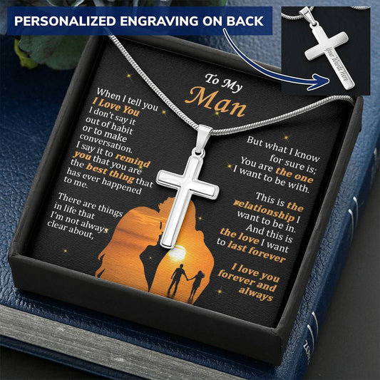 For Your Man - Tell You I Love You - Cross Customize Engraved Cross Necklace