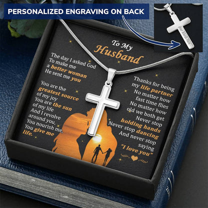 For Husband - Time Flies - Cross Customize Engraved Cross Necklace