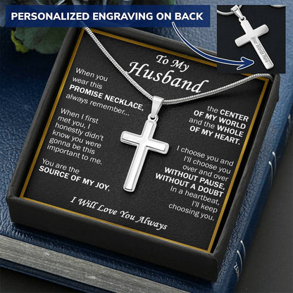 Gift For Husband - Heartbeat - Cross 1 Customize Engraved Cross Necklace