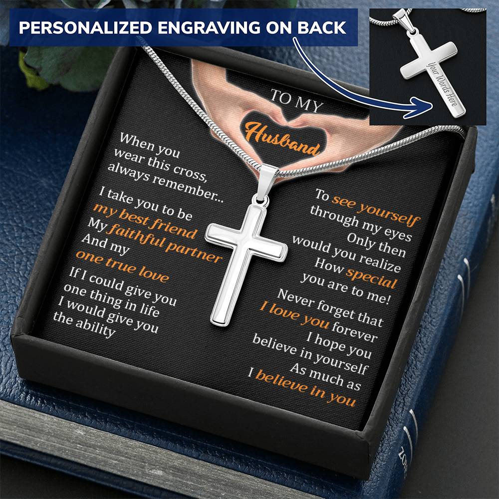 For Husband - I Love You Forever - Cross 1 Customize Engraved Cross Necklace