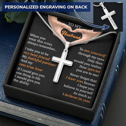 For Husband - I Love You Forever - Cross 1 Customize Engraved Cross Necklace