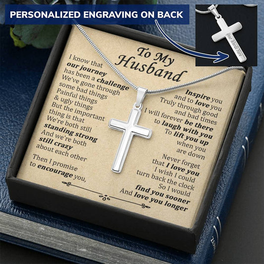 For Husband - When You Are Down - Cross Customize Engraved Cross Necklace