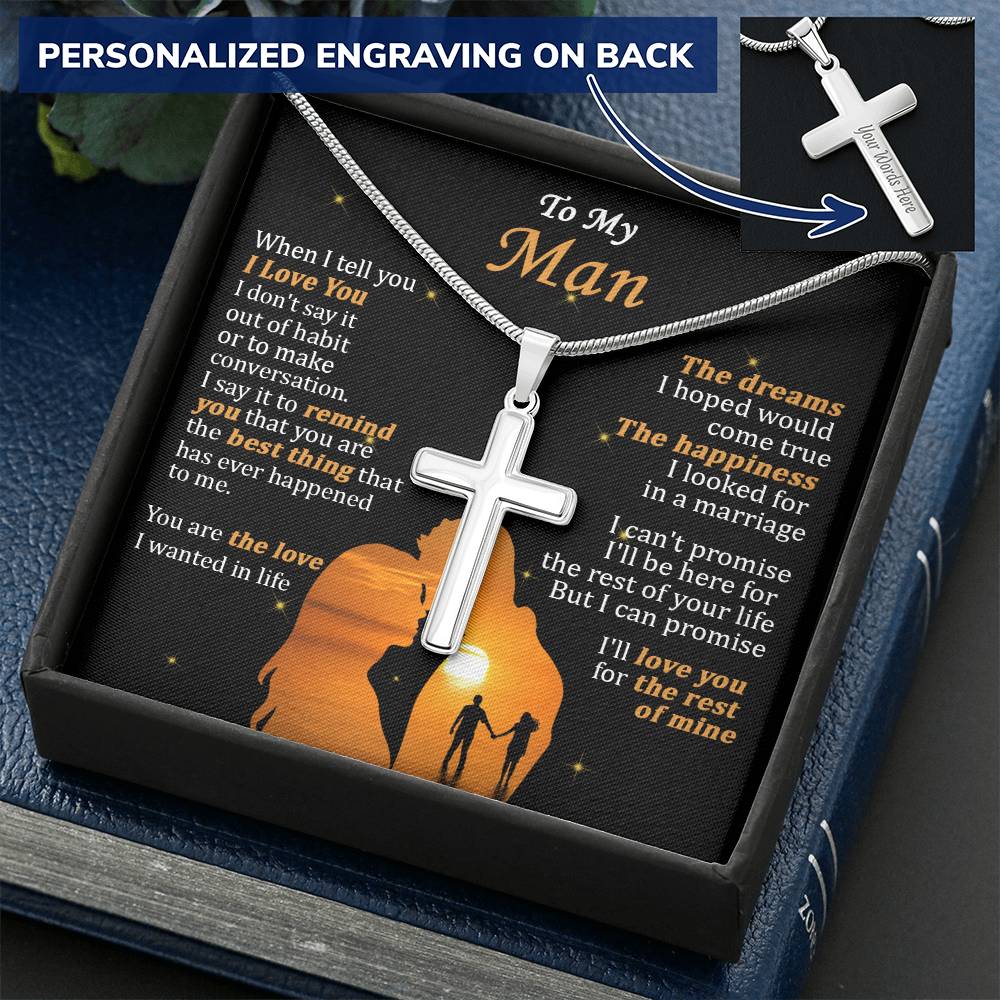 For Your Man - The Dreams - Cross Customize Engraved Cross Necklace