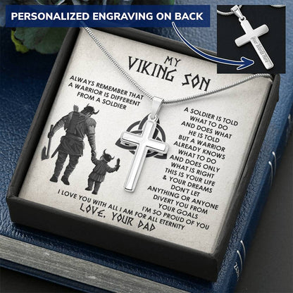 Cross Necklace Gifts For Son To My Viking Son Necklace Christian Cross Necklace For Son Viking Necklace Customize Engraved Cross Necklace