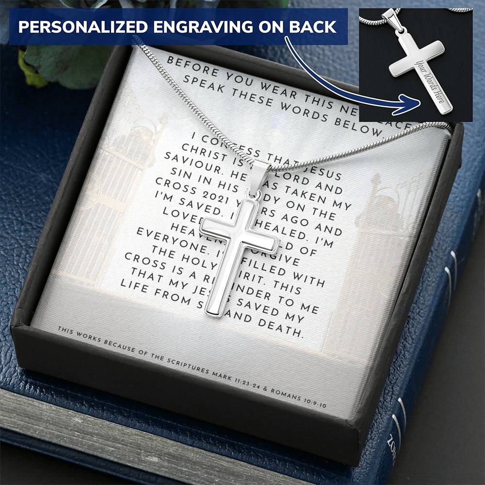 Cross Necklace Faith Works By Speaking Words Customize Engraved Cross Necklace