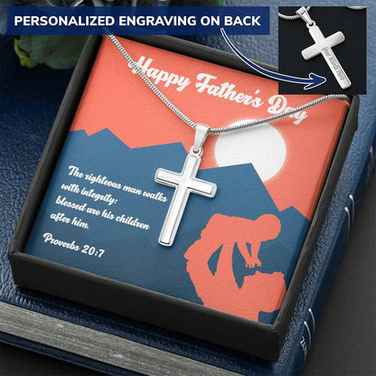 Christian Cross Necklace Father's Day Gift Men's Jewelry Birthday Gift Religious Gift Customize Engraved Cross Necklace