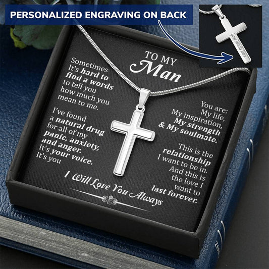 For Your Man - It's You - Cross Customize Engraved Cross Necklace