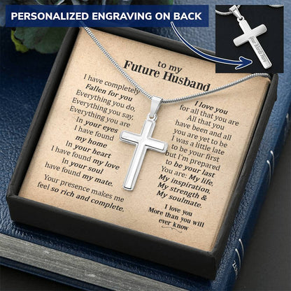 For Future Husband - Fallen For You - Cross Customize Engraved Cross Necklace