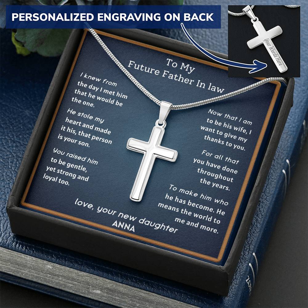 Future Father In Law Customize Engraved Cross Necklace