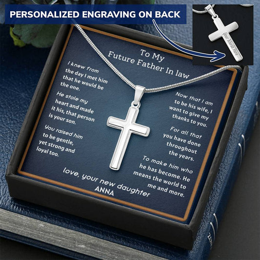 Future Father In Law Customize Engraved Cross Necklace