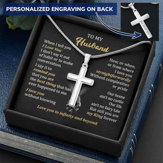 For Husband - Fairy Tale - Cross Customize Engraved Cross Necklace