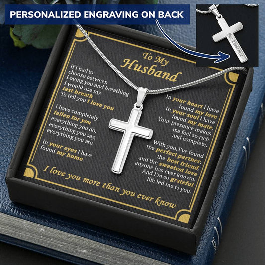 For Husband - Last Breath - Cross Customize Engraved Cross Necklace