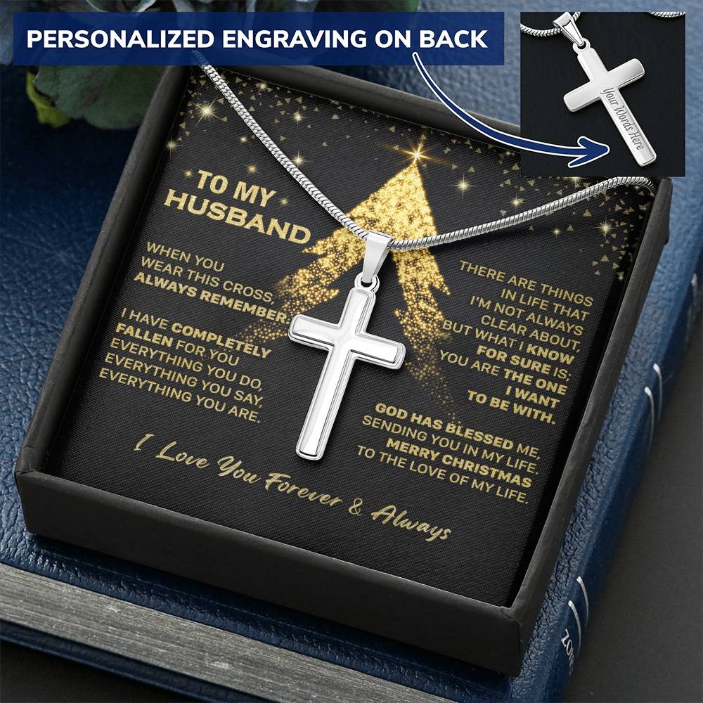 Gift For Husband - God Blessed Me - Cross Customize Engraved Cross Necklace