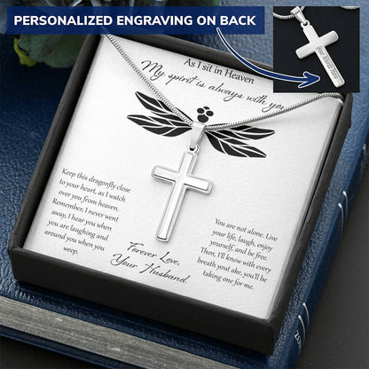 As I Sit In Heaven My Spirit Is Always With You - Husband Customize Engraved Cross Necklace