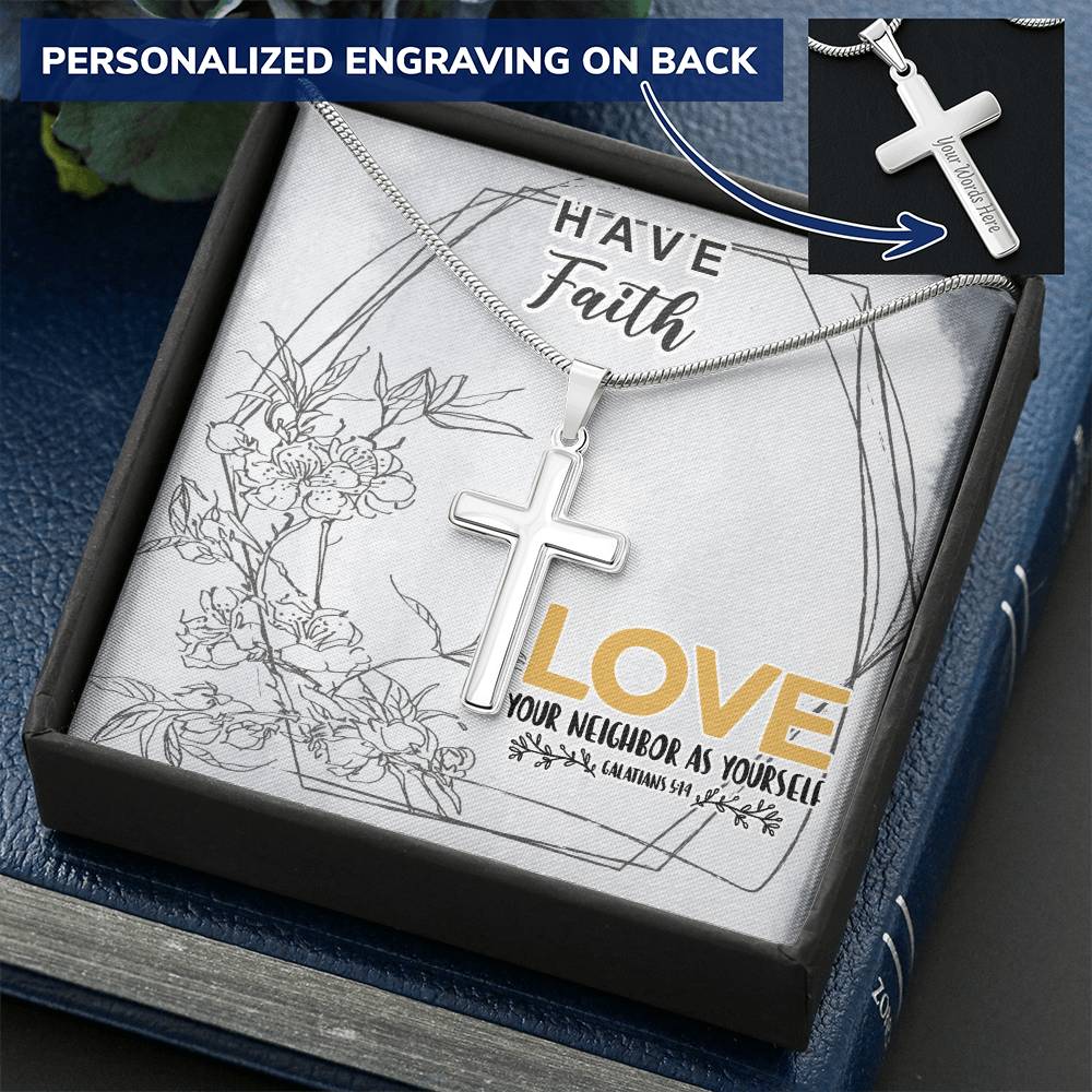 Dad To Son Gifts - Love Your Neighbor As Yourself Customize Engraved Cross Necklace