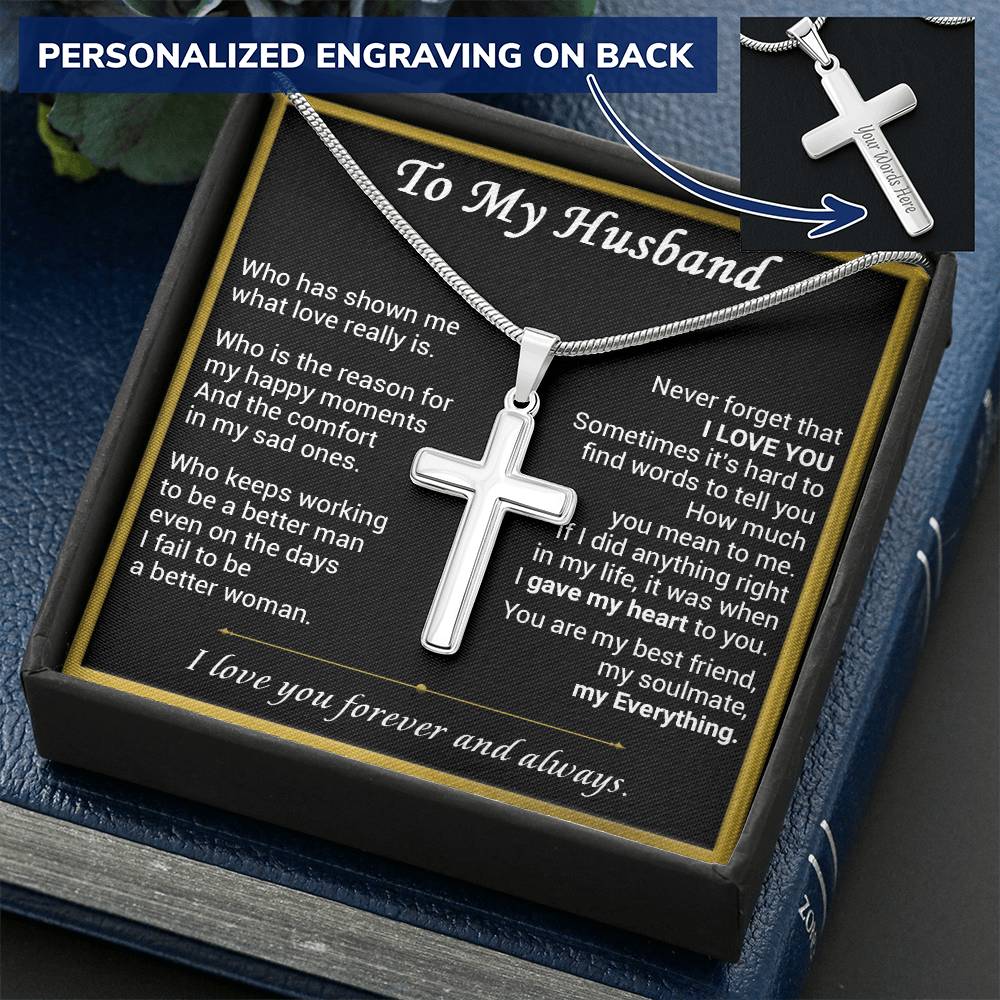 Gift For Husband - Love You - Cross Customize Engraved Cross Necklace