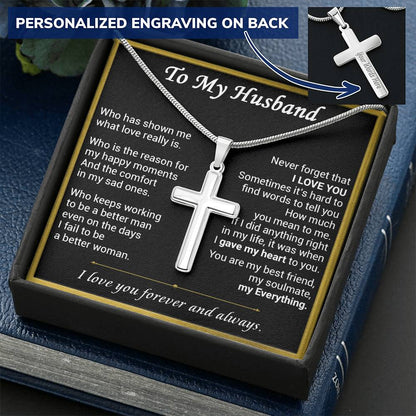 Gift For Husband - Love You - Cross Customize Engraved Cross Necklace