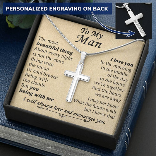 For Your Man - You Being With Me - Cross Customize Engraved Cross Necklace