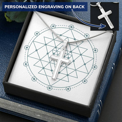 Angel Card Cross Pendant Cross Ball Chain Yantra Customize Engraved Cross Necklace