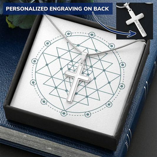 Angel Card Cross Pendant Cross Ball Chain Yantra Customize Engraved Cross Necklace