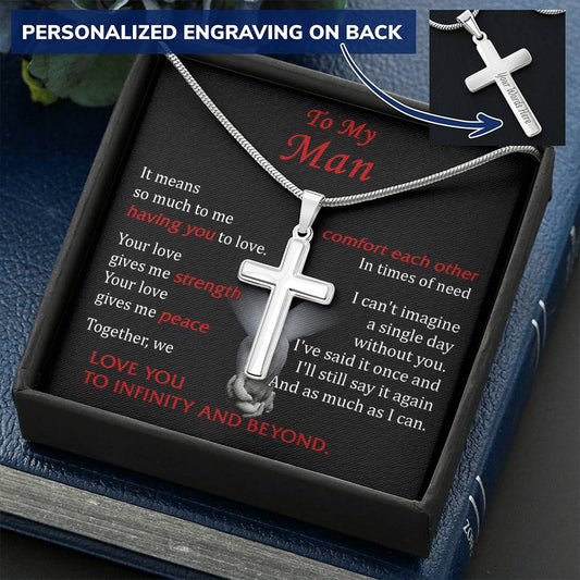 For Your Man - Comfort Each Other - Cross Customize Engraved Cross Necklace