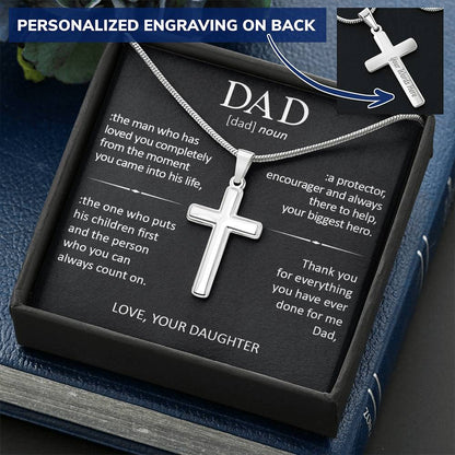Gift For Dad - Biggest Hero - Cross Customize Engraved Cross Necklace